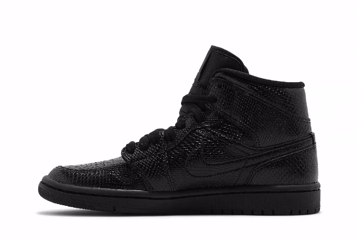Women's Air Jordan 1 Mid Black Snakeskin, view 4