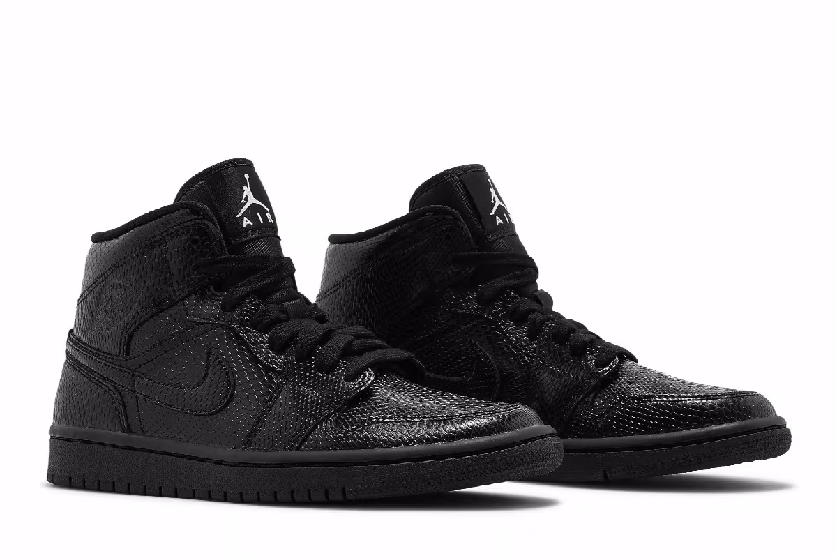 Women's Air Jordan 1 Mid Black Snakeskin, view 9
