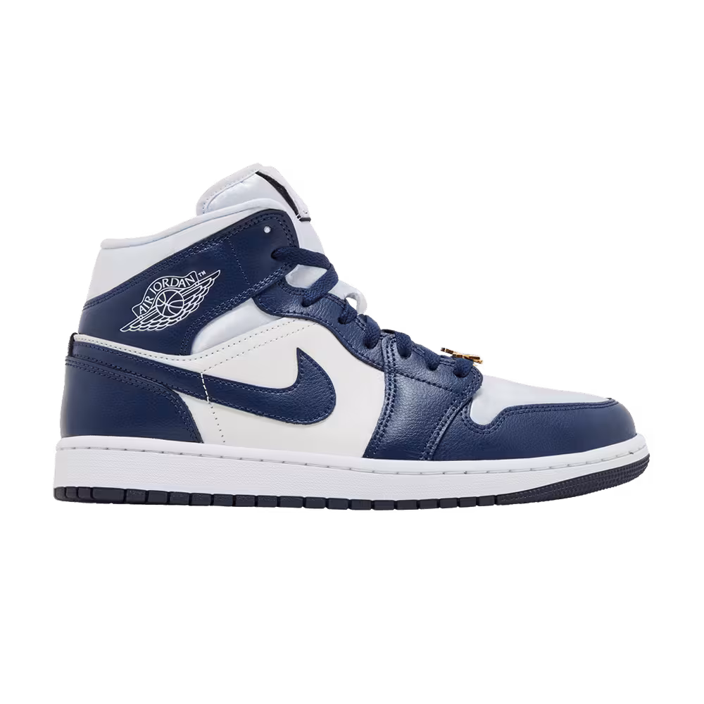 Women's Air Jordan 1 Mid Midnight Navy Gold Charms