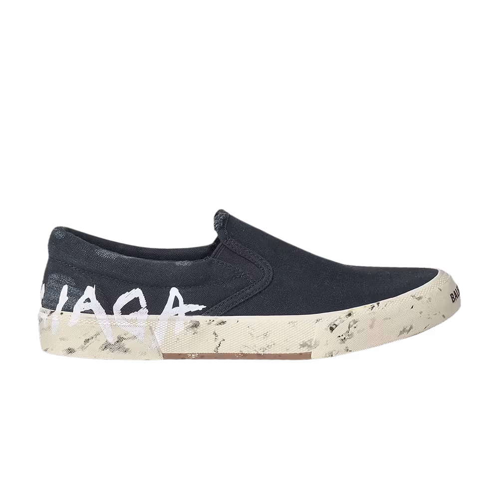 Balenciaga Women's Paris Slip On Graffiti - Black