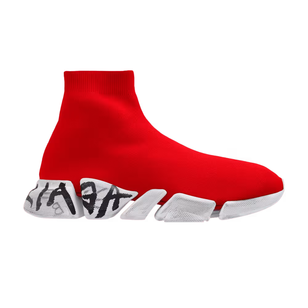 Balenciaga Speed 2.0 Sneaker Worn-Out Graffiti - Red