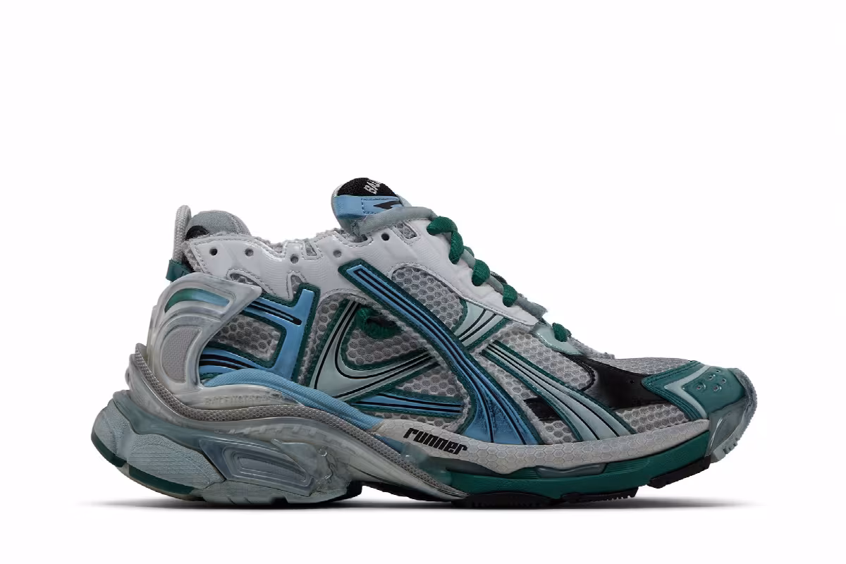 Balenciaga Runner Sneaker White Green Blue, view 2