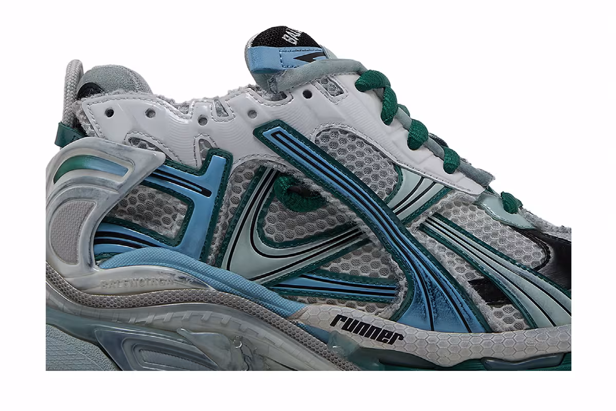 Balenciaga Runner Sneaker White Green Blue, view 3