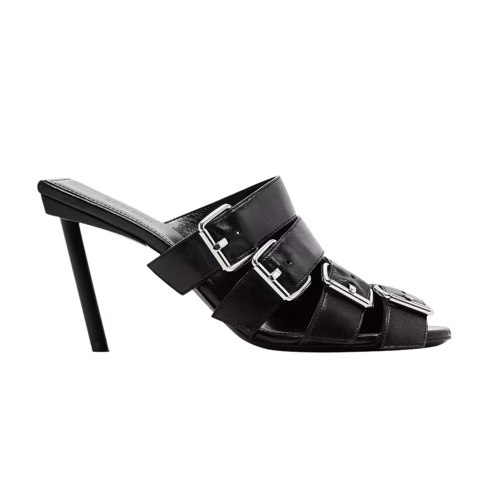 Balenciaga Women's Buckle Strap Sandal Black Silver