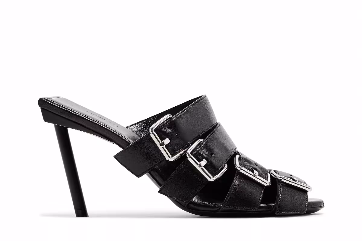 Balenciaga Women's Buckle Strap Sandal Black Silver, view 2
