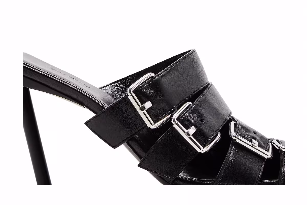 Balenciaga Women's Buckle Strap Sandal Black Silver, view 3