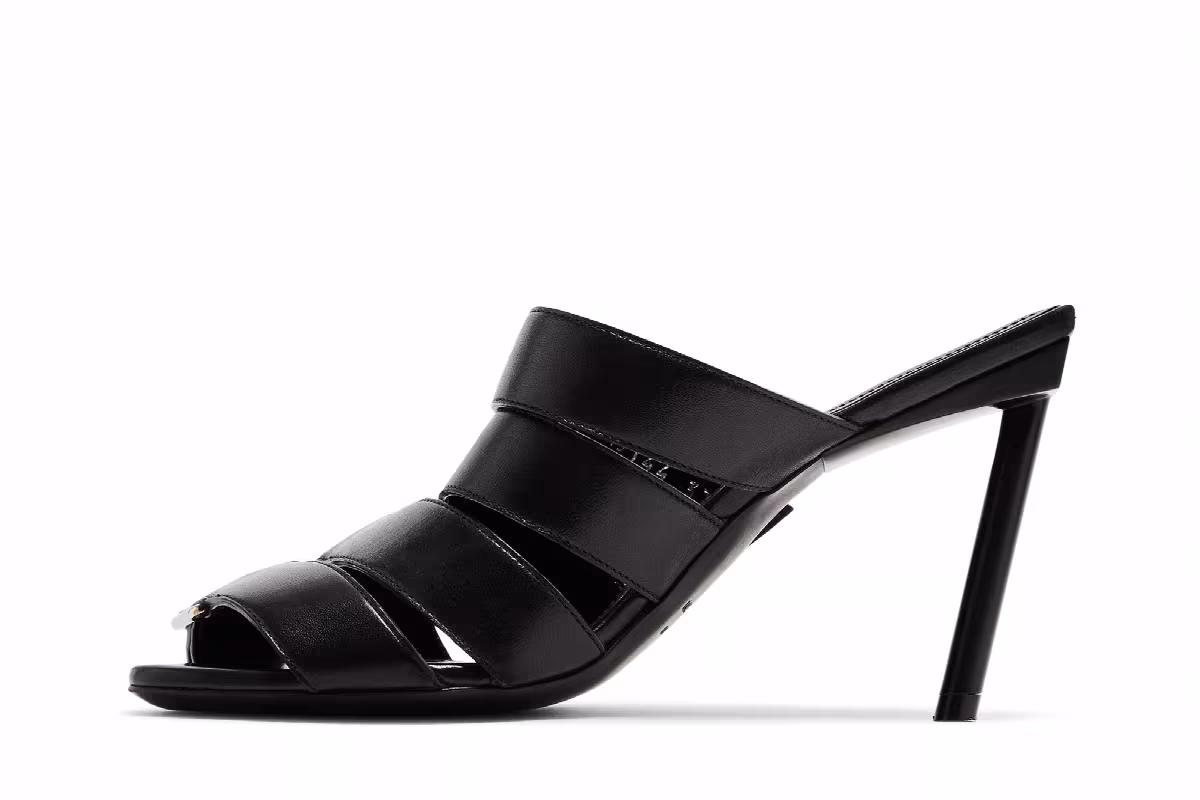Balenciaga Women's Buckle Strap Sandal Black Silver, view 4