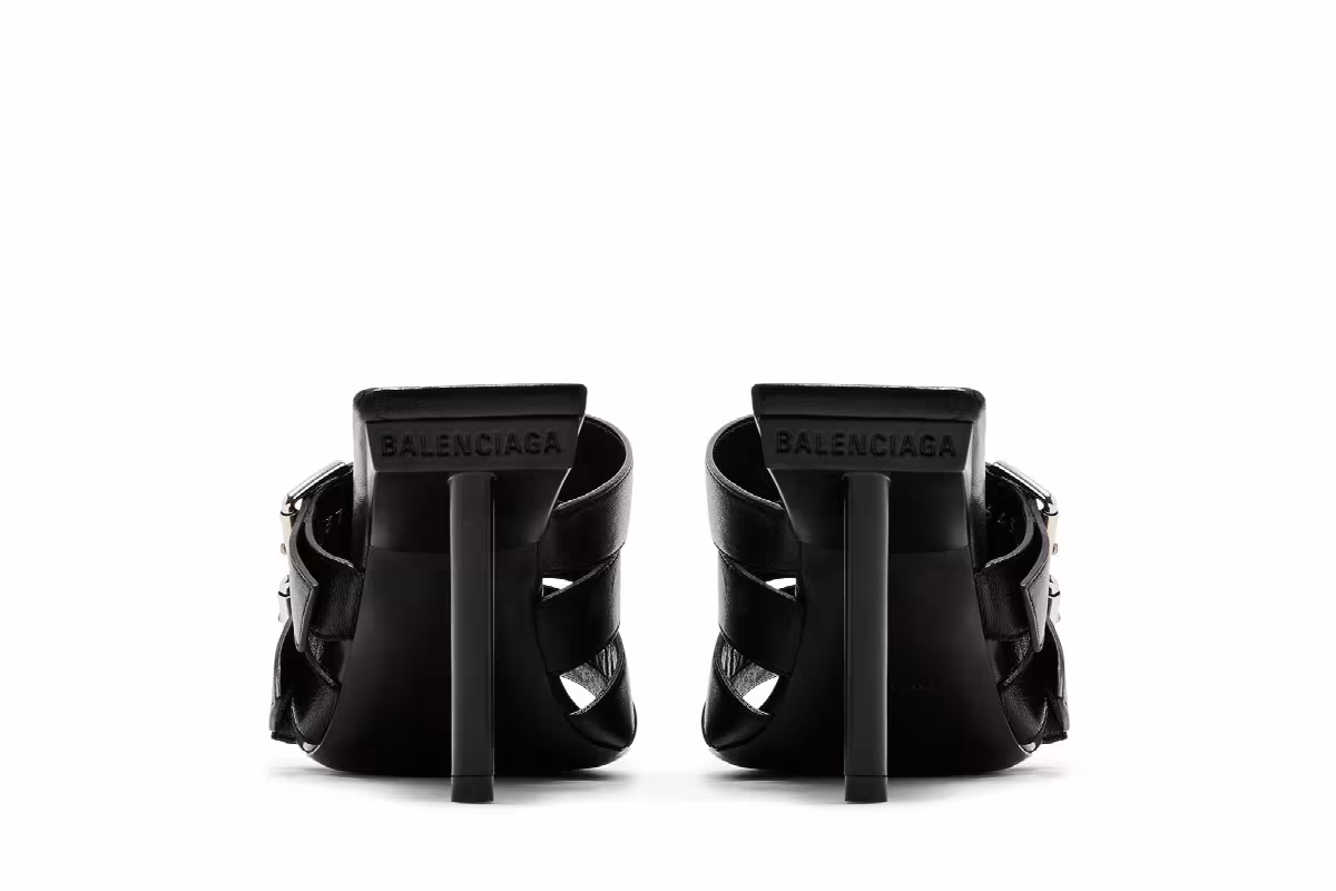 Balenciaga Women's Buckle Strap Sandal Black Silver, view 7