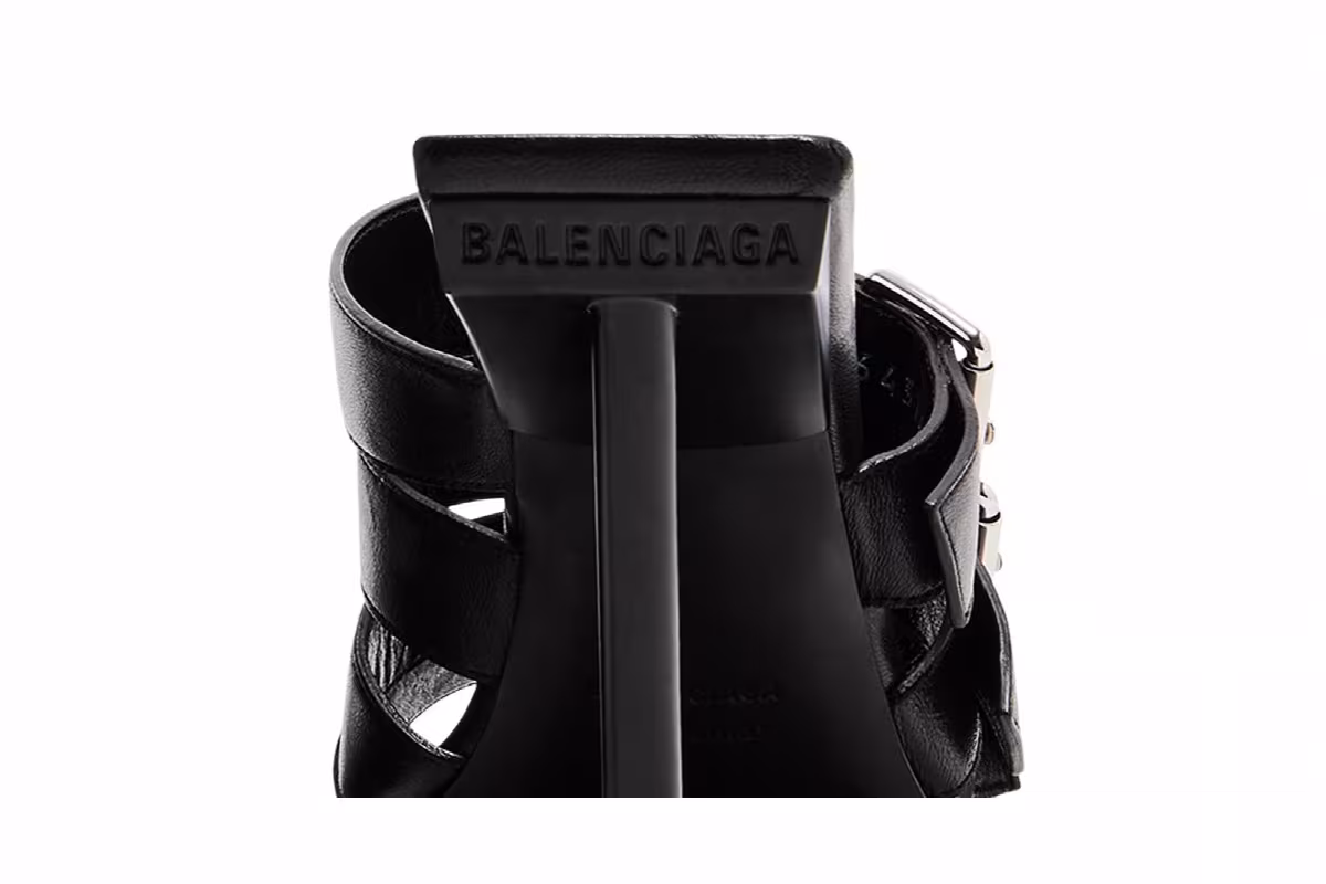 Balenciaga Women's Buckle Strap Sandal Black Silver, view 8