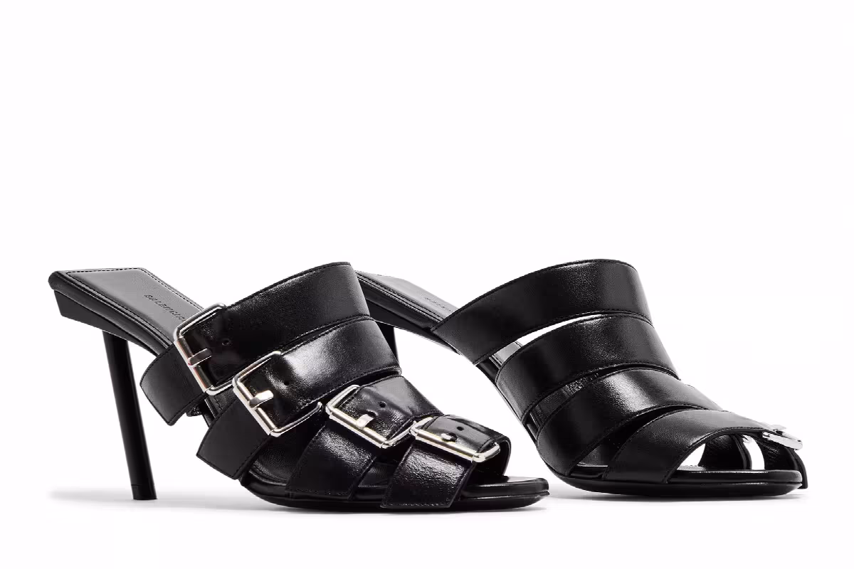 Balenciaga Women's Buckle Strap Sandal Black Silver, view 9