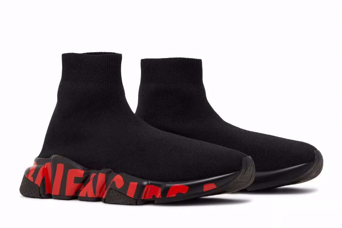 Balenciaga Women's Speed Sneaker Midsole Graffiti - Black Red, view 9
