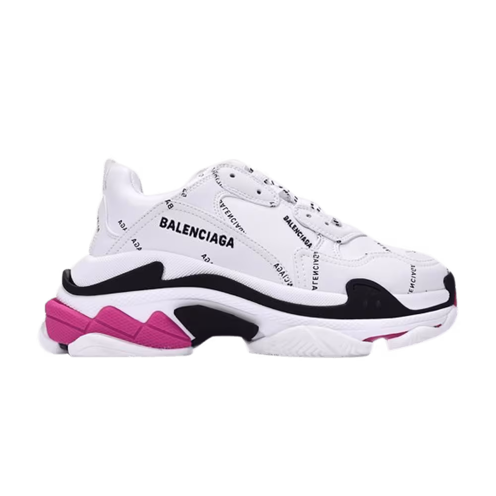 Balenciaga Triple S Sneaker Allover Logo - White Pink