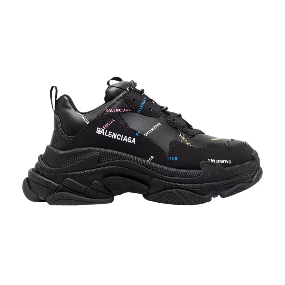 Balenciaga Women's Triple S Sneaker Allover Logo - Black Multi-Color