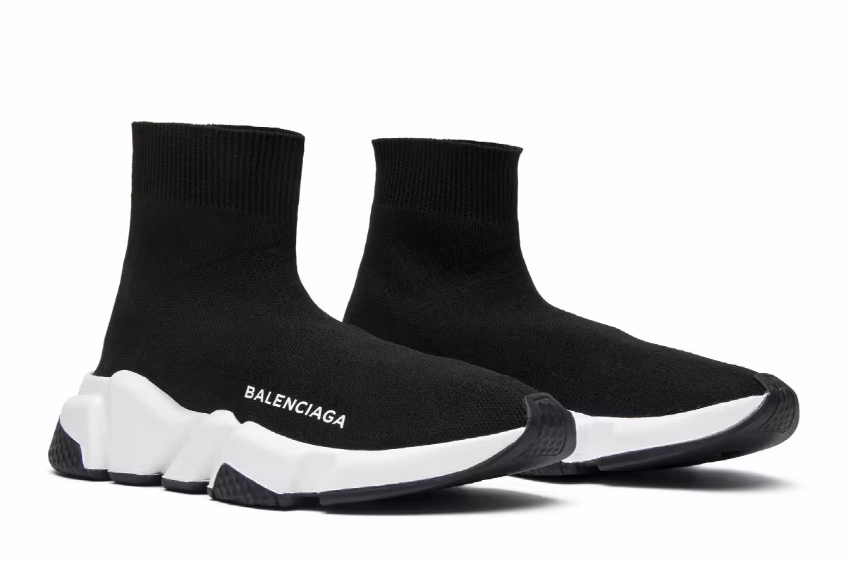 Balenciaga Women's Speed Trainer Mid Black White Black, view 9