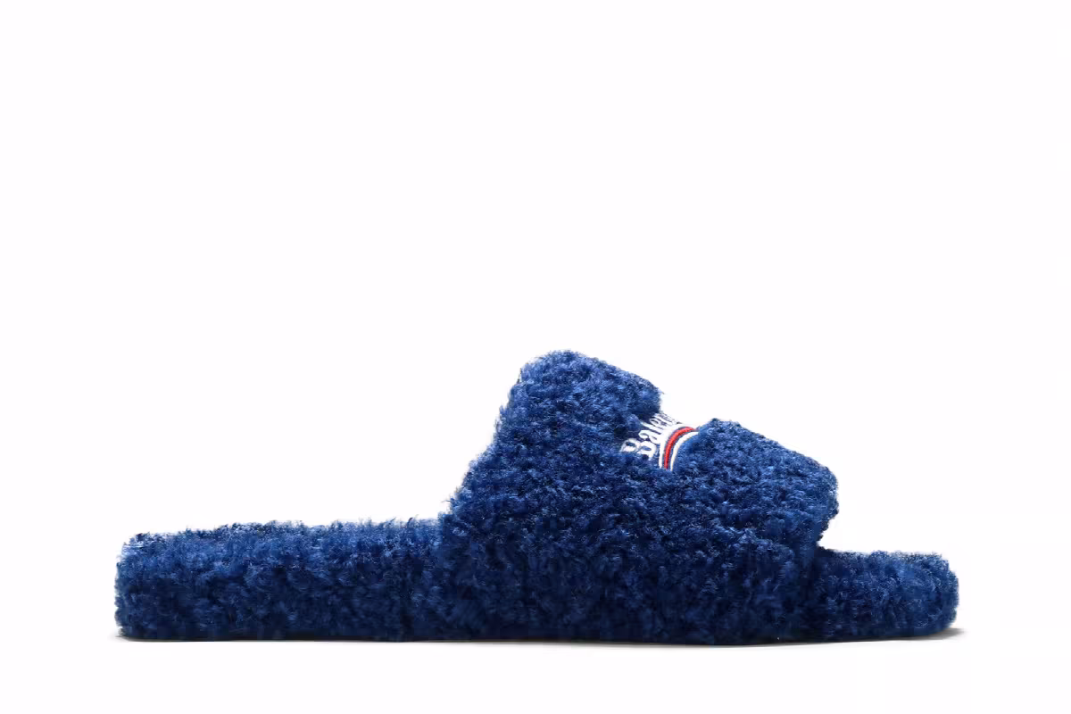 Balenciaga Furry Slides Blue, view 2