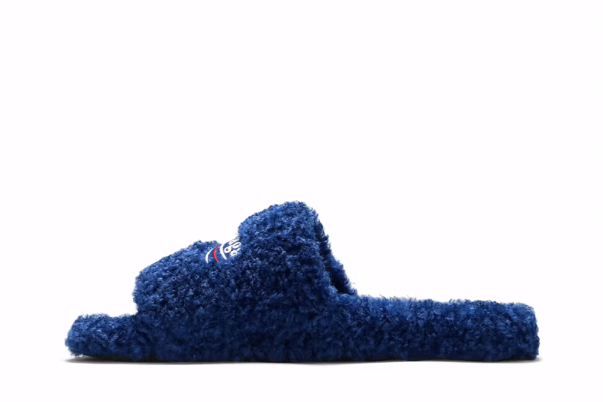 Balenciaga Furry Slides Blue, view 4