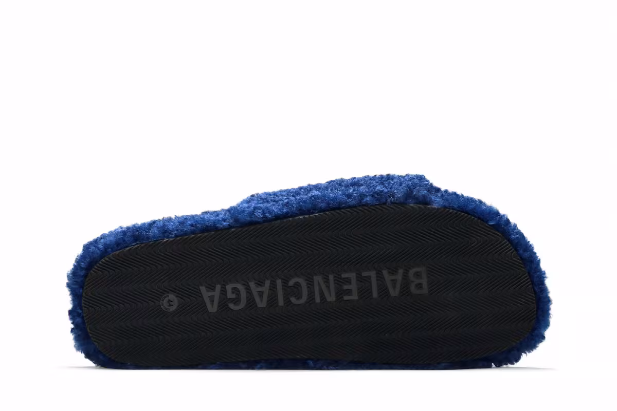 Balenciaga Furry Slides Blue, view 5