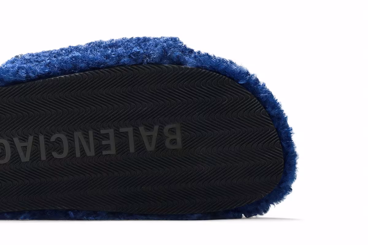 Balenciaga Furry Slides Blue, view 6