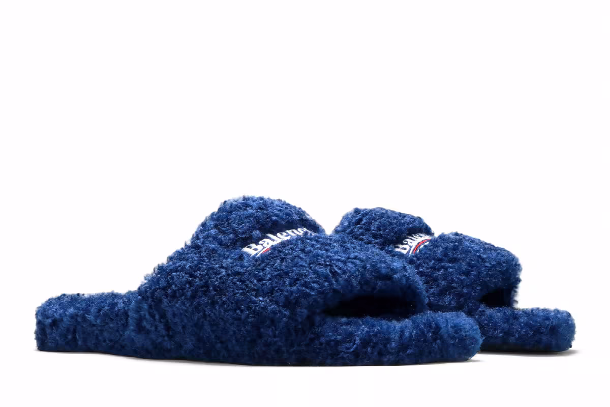 Balenciaga Furry Slides Blue, view 9