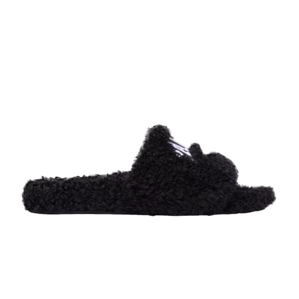Balenciaga Furry Slides Cities Paris - Black