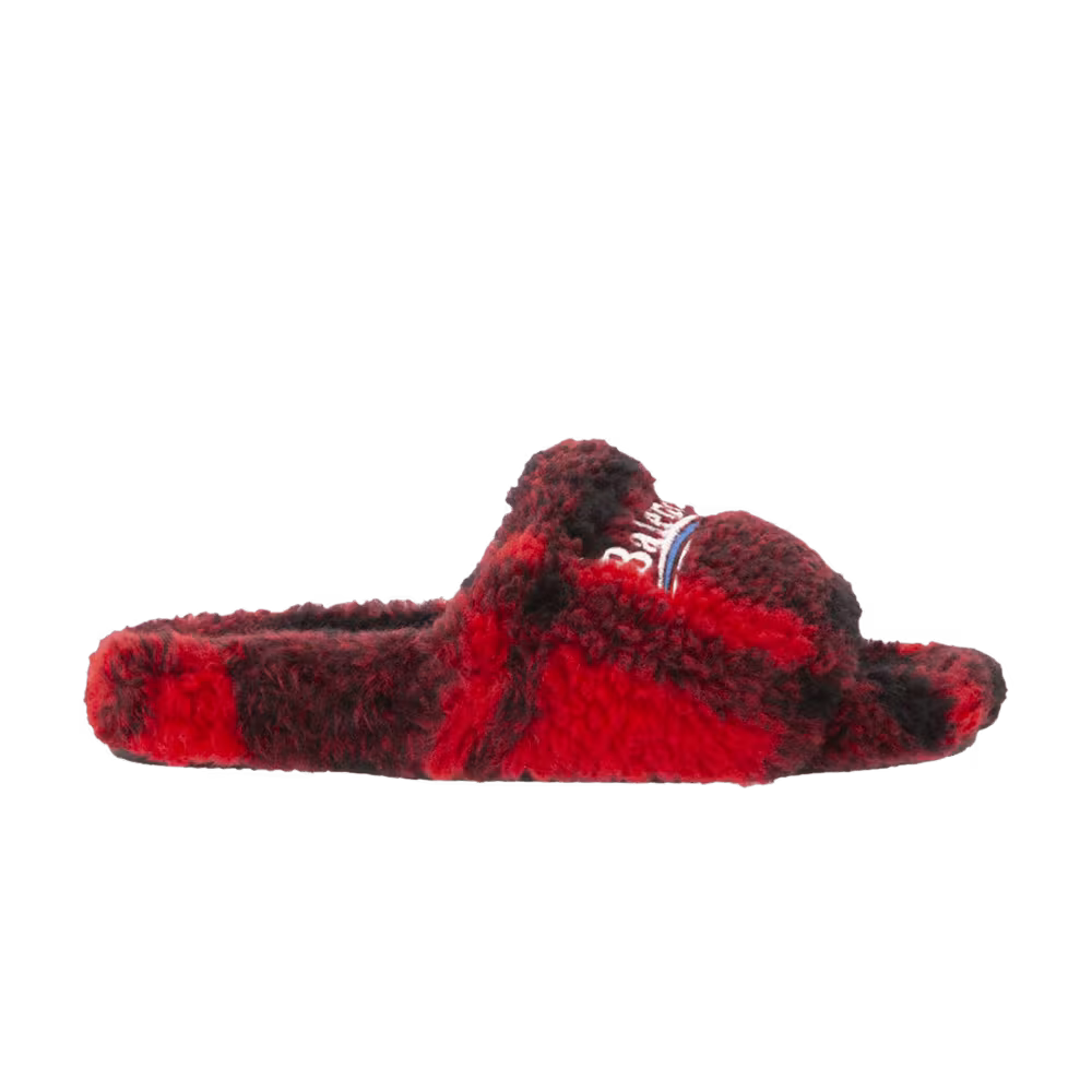 Balenciaga Women's Furry Slides Red Plaid