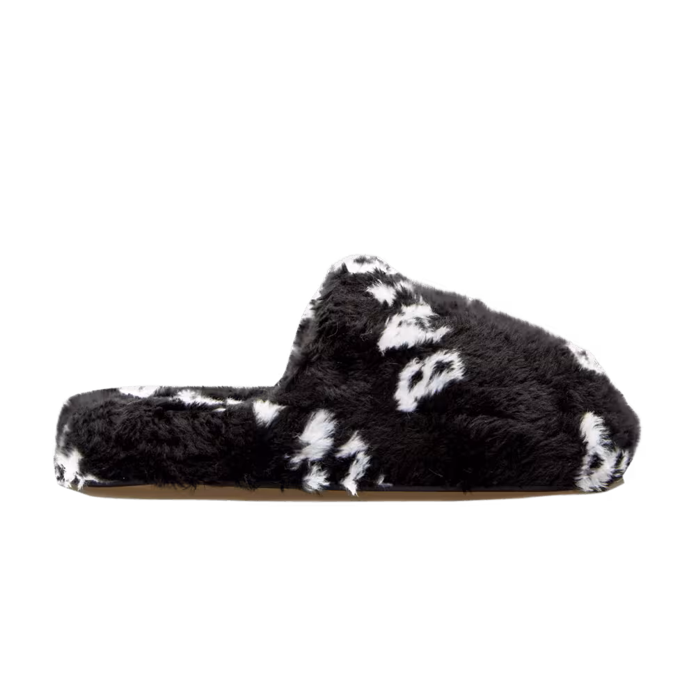 Balenciaga Faux Fur Slides All Over Print - Black
