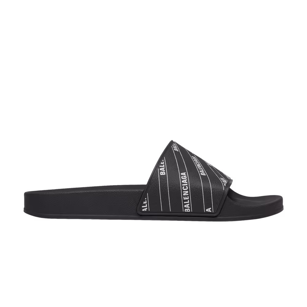 Balenciaga Rubber Slides Stripe Logo Piscine - Black