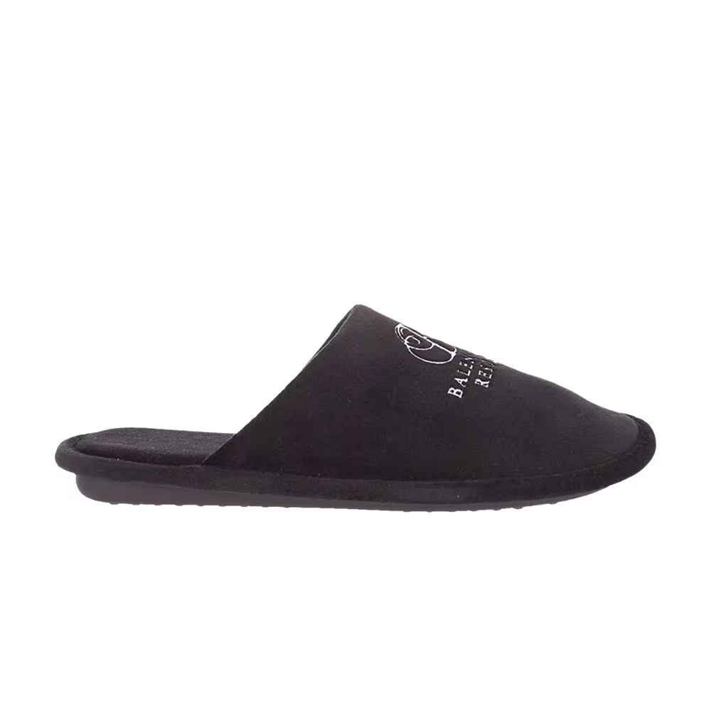 Balenciaga Soft Embroidered Logo Slipper Black