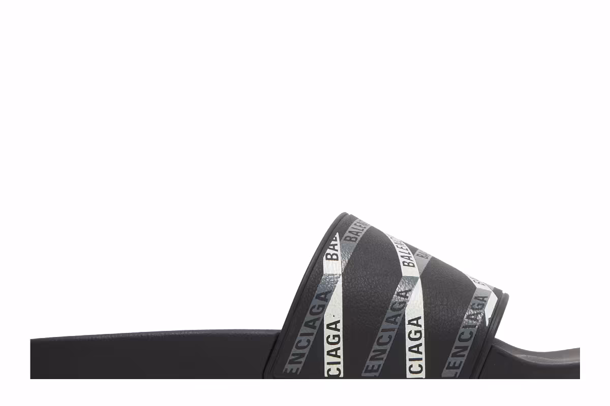 Balenciaga Monogram Pool Slides Logo Print - Black Grey, view 3