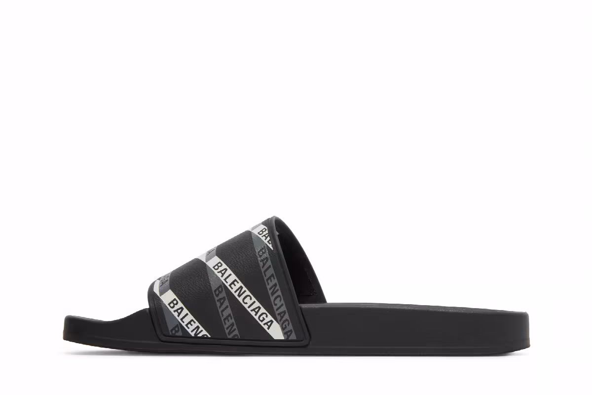 Balenciaga Monogram Pool Slides Logo Print - Black Grey, view 4