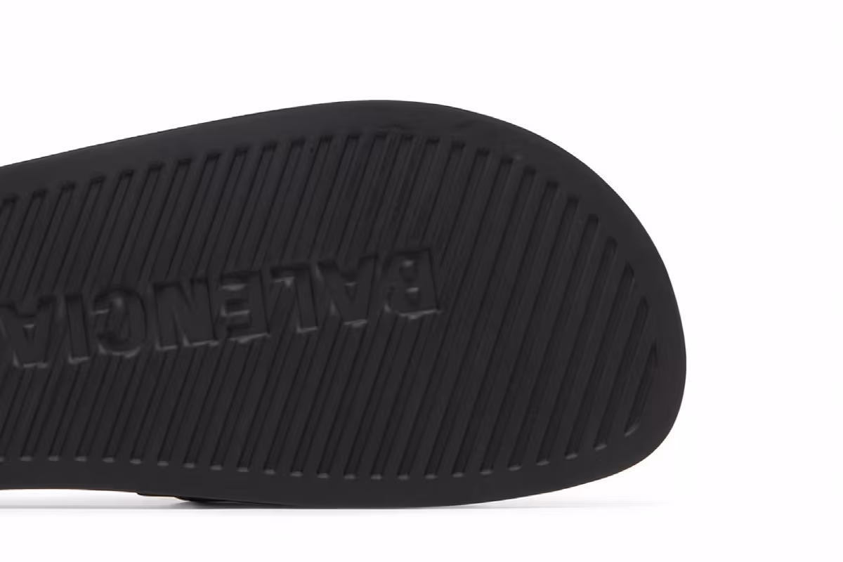 Balenciaga Monogram Pool Slides Logo Print - Black Grey, view 6