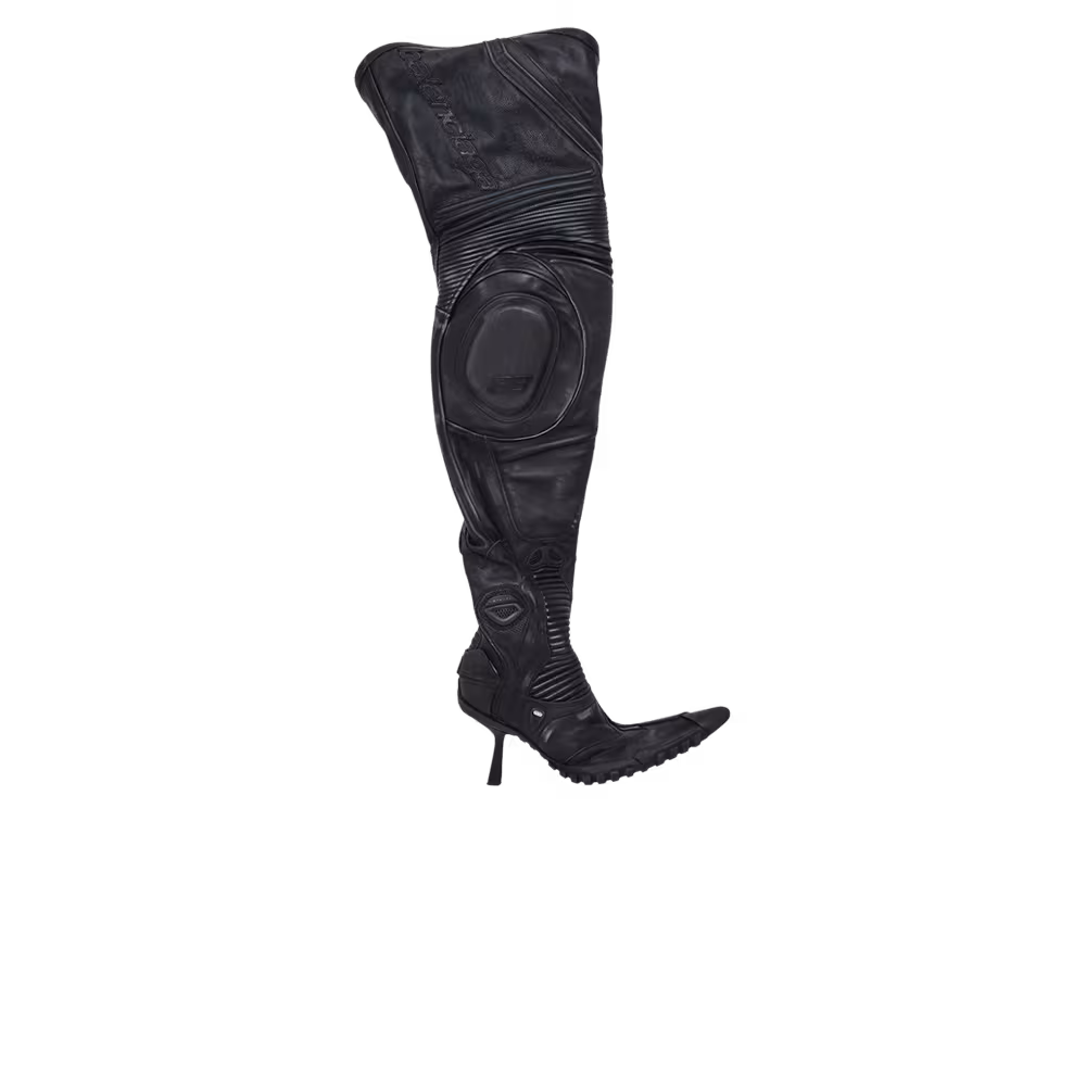 Balenciaga Women's Heeled Over The Knee Biker Boot Black