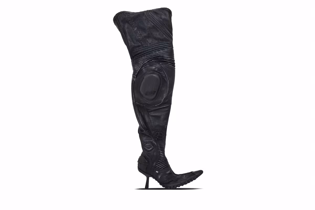 Balenciaga Women's Heeled Over The Knee Biker Boot Black, view 2