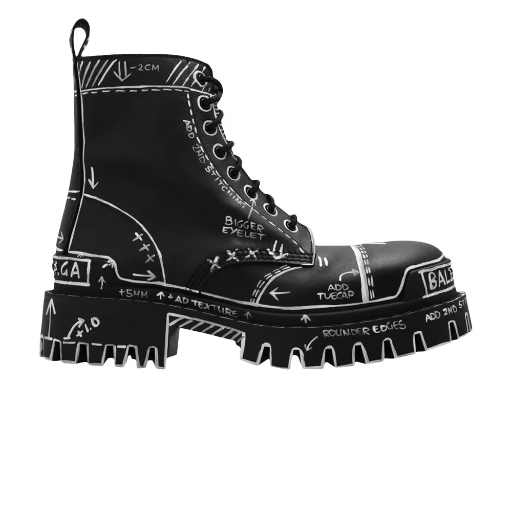 Balenciaga Women's Strike Lace-Up Boot Marker Pen Print - Black