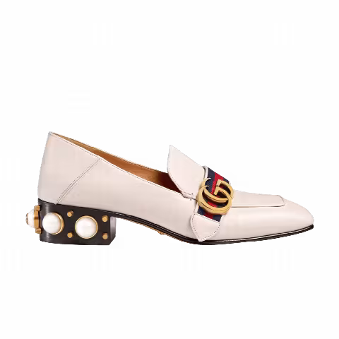 Gucci Wmns Leather Mid-Heel Loafer 'White Blue Red'