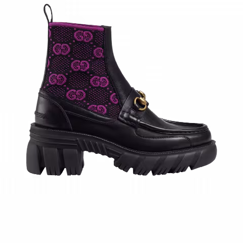 Gucci Wmns Horsebit GG Jersey Boot 'Black Fuchsia'