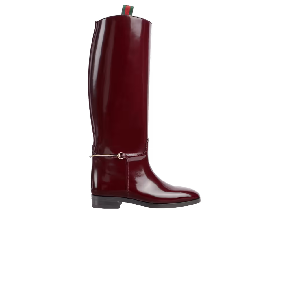 Gucci Women's Slim Horsebit Boot Lacquered Cherry
