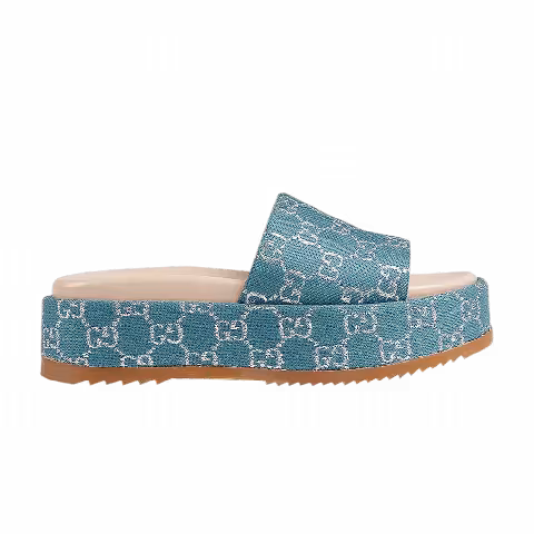 Gucci Wmns GG Lame Flatform Slide Sandal 'Blue'