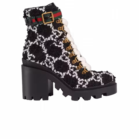 Gucci Wmns GG Ankle Boot 'Black White Tweed'