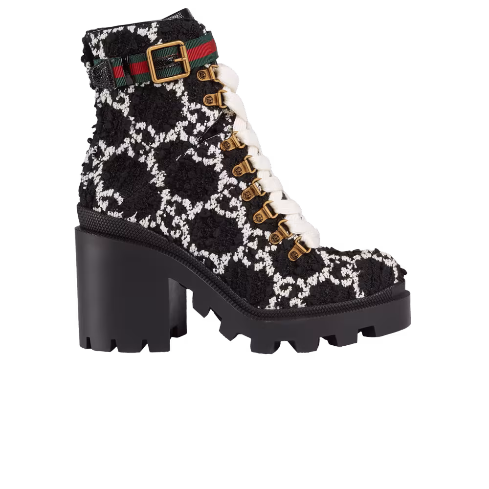 Gucci Women's GG Ankle Boot Black White Tweed