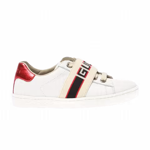 Gucci Ace Stripe Leather Kids 'White Red Black'
