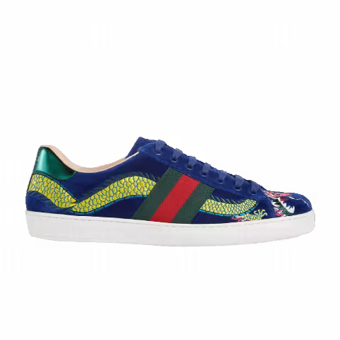 Gucci Ace Embroidered 'Blue Velvet Dragon'