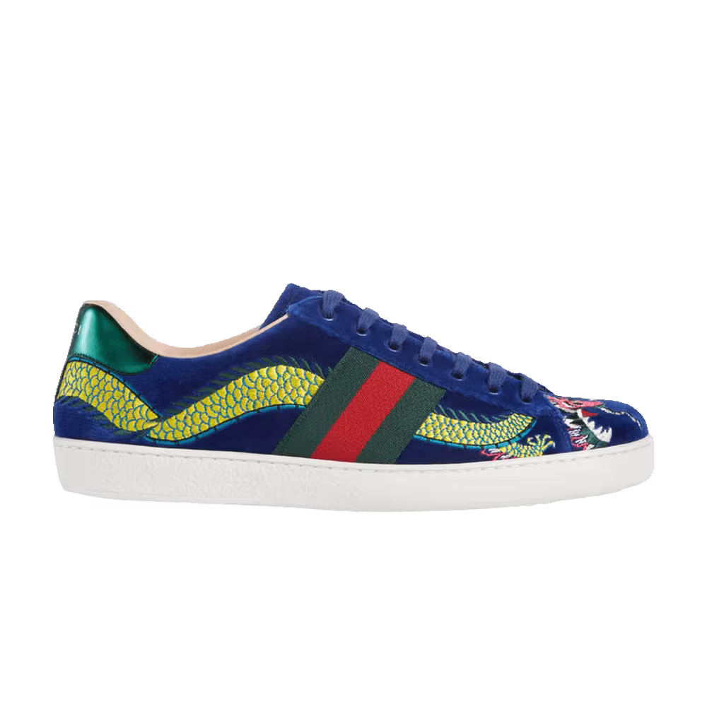 Gucci Ace Embroidered Blue Velvet Dragon