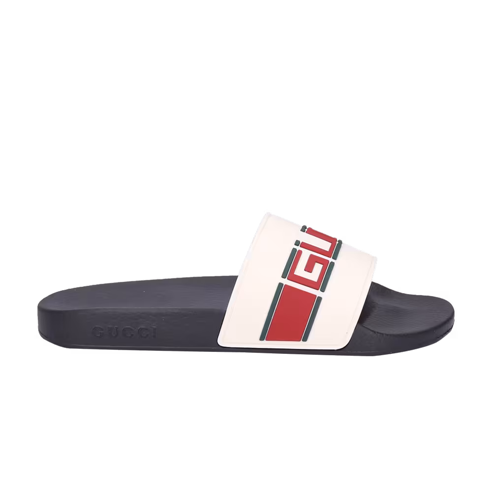 Gucci Stripe Rubber Slide Sandal White Red Green
