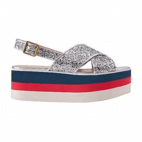 Gucci Wmns Crossover Platform Sandal 'Silver Glitter'