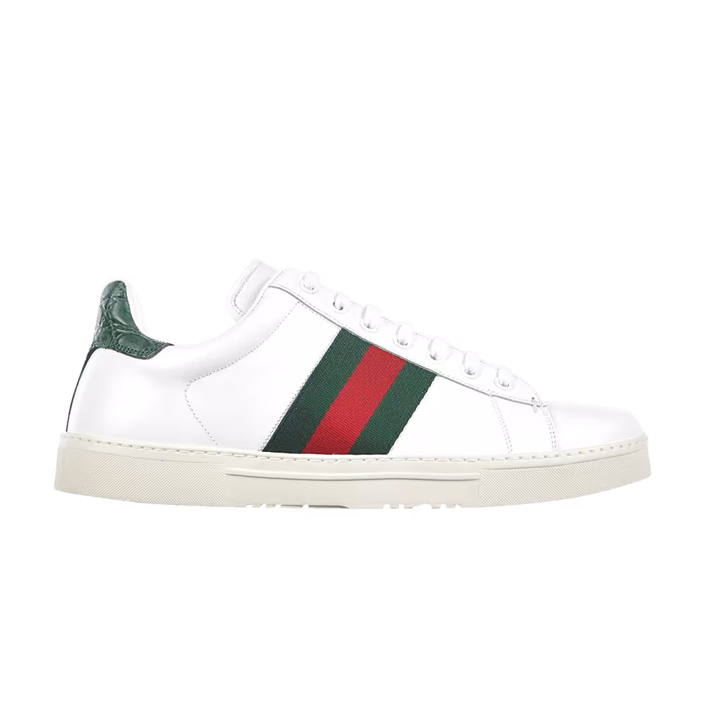 Gucci Leather Web Stripe Green Crocodile