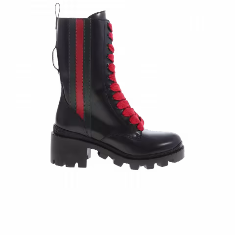 Gucci Wmns Leather Web Ankle Boots 'Black'