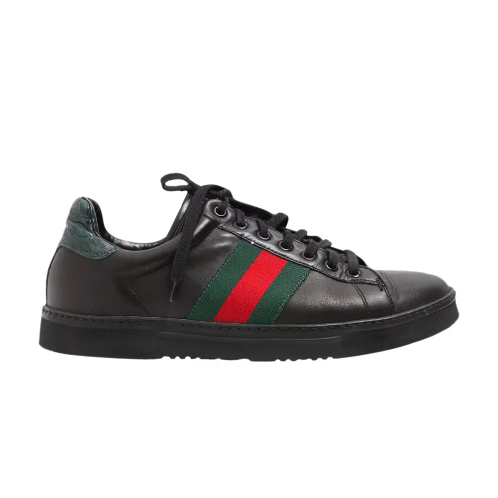 Gucci Leather Web Stripe Black Crocodile