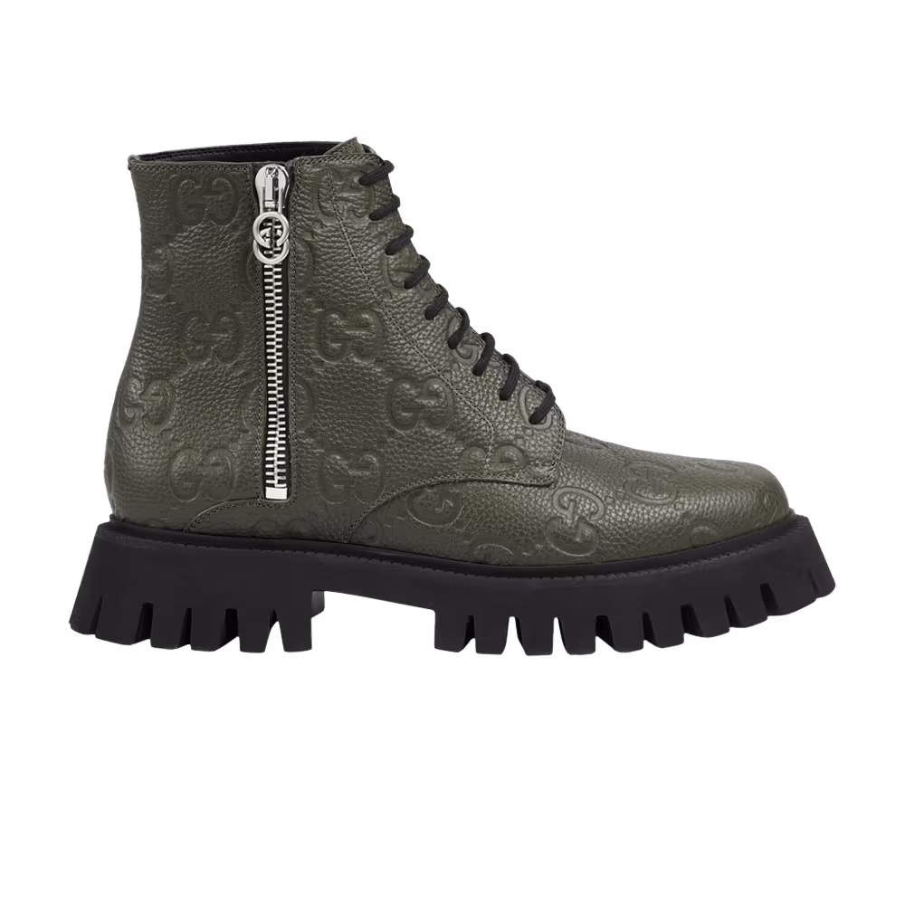 Gucci Leather Ankle Boot GG Monogram - Dark Vintage Olive