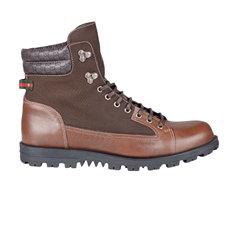 Gucci Lace Up Leather Boot Cocoa